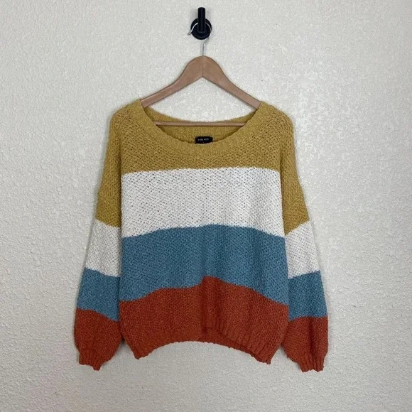 Blank Paige Oversized Striped Sweater Womens Small Muted Multicolor Colorblock - Picture 4 of 10
